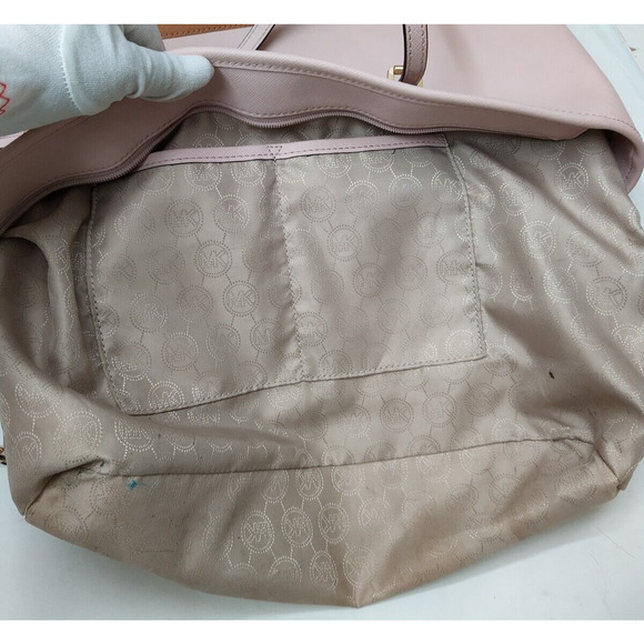 Michael Kors Jet Set Pink Crossgrain Leather Double Handles Tote Shoulder Bag - Picture 10 of 16